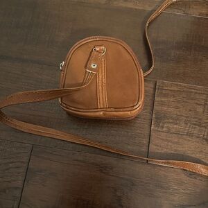 Expandable Brown Leather Crossbody Bag